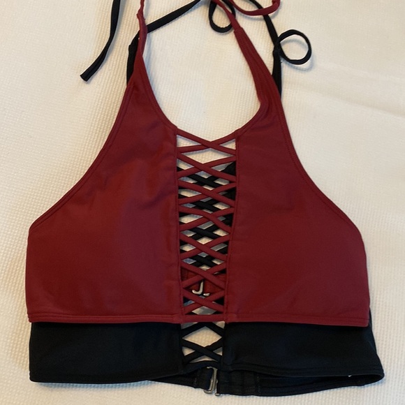 Hollister Bikini Top Cross Cross Halter Black Burgundy Size XS Bundle - Picture 10 of 10